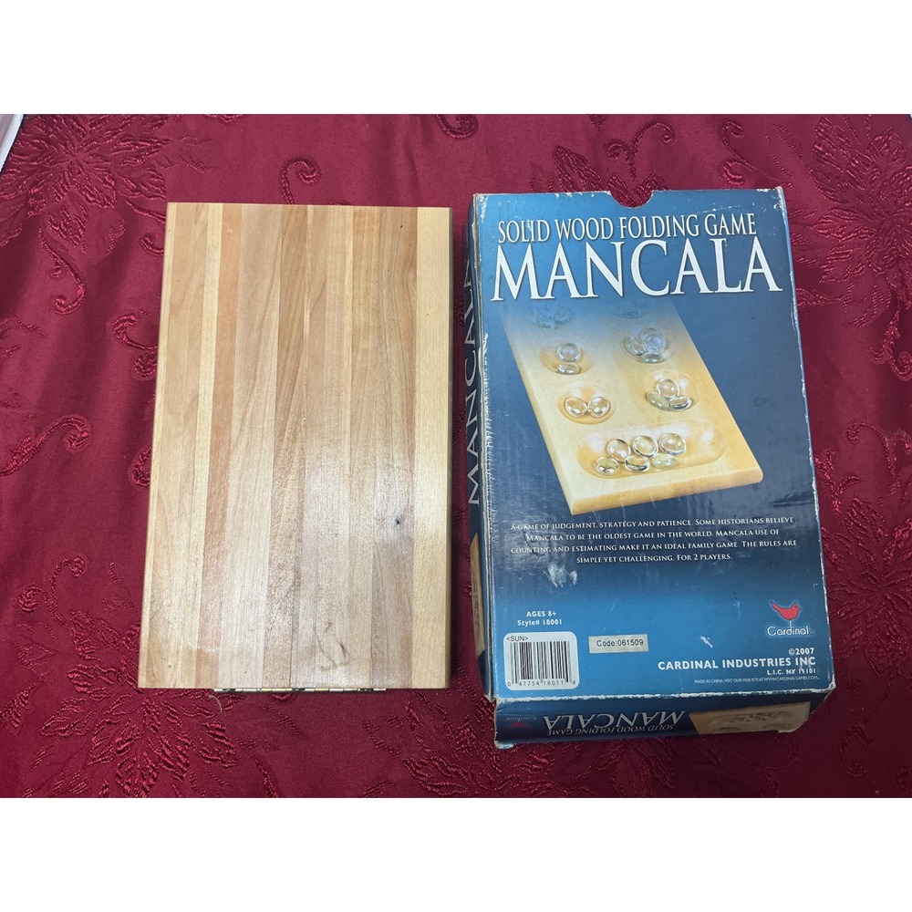 Used Cardinal Industries Solid Wood Folding Mancala Board Game with Glass Pieces